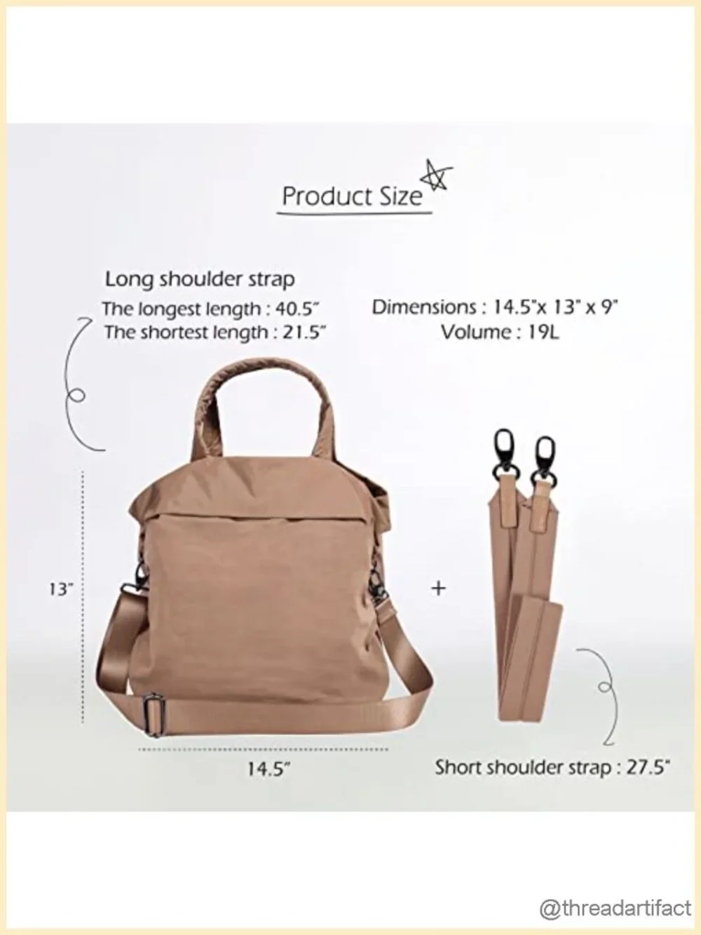 Hobo Tote with 2 Straps, Water Repellent Nylon, Crossbody Shoulder Bag